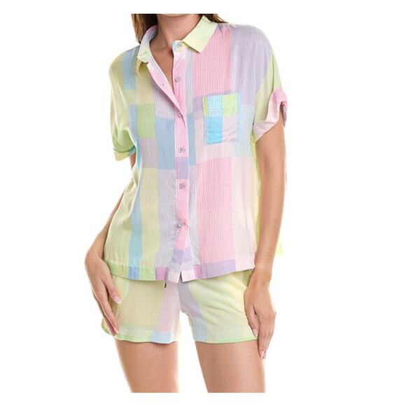 Sanctuary Other - Sanctuary Medium Pajama Set Button-Up Striped Short Sleeve Lightweight Multi